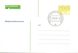 Pays-Bas Entier-P Obl ( 6) Ptt Telecom Wijziging Telefoonnummer 60c (TB Cachet à Date) - Postal Stationery