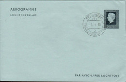 Pays-Bas Aérogr Obl (53) Aérogramme Luchpostblad Reine Juliana (TB Cachet à Date) 80c - Postwaardestukken