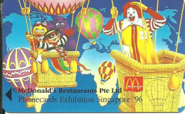 Singapore: Singapore Telecom - 1996 Phonecards Exhibition Singapore '96, McDonald's - Singapur