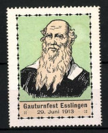 Reklamemarke Esslingen, Gauturnfest 1913, Portrait Turnvater Jahn  - Erinnophilie