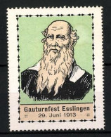 Reklamemarke Esslingen, Gauturnfest 1913, Portrait Turnvater Jahn  - Erinofilia