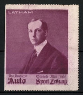 Reklamemarke Sportzeitung Das Deutsche Auto, Portrait Latham  - Erinnophilie