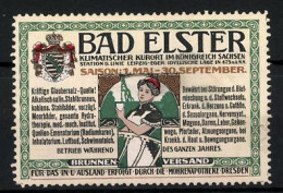 Reklamemarke Bad Elster, Klimatischer Kurort Im Königreich Sachsen, Glaubersalzquelle, Wappen, Angestellte  - Cinderellas