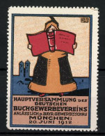 Künstler-Reklamemarke Ost, München, Hauptversammlung Des Deutschen Buchgewerbevereins 1912, Münchner Kindl Mit Buch  - Erinnofilie
