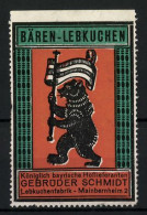 Reklamemarke Bären-Lebkuchen, Lebkuchenfabrik Gebr. Schmidt, Mainbernheim, Bär Mit Flagge  - Erinnofilie