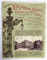 Ancienne Carte Publicitaire + Plan Excelsior Hôtel Grand Hôtel D'Angleterre Charles Maujean - Nancy Place Thiers - Advertising