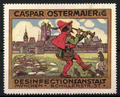 Reklamemarke Der Rattenfänger Von Hameln, Desinfectionsanstalt Caspar Ostermaier & Co., Schillerstr. 37, München  - Erinnofilia