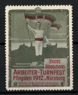 Reklamemarke Nürnberg, Erstes Süddeutsches Arbeiter-Turnfest 1912, Sportler Mit Flagge Auf Der Siegertreppe  - Erinofilia