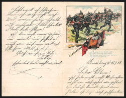 Briefkopf Preussische Infanteristen In Uniform Stürmen In Die Schlacht, Marschgepäck & Ausrüstung  - Other & Unclassified
