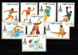 Vietnam 1980 Olympic Games Moscow, Football Soccer, Handball, Swimming Etc. Set Of 8 MNH - Zomer 1980: Moskou