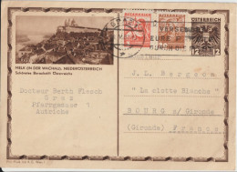 AUTRICHE - 1937 - CP ENTIER ILLUSTREE BILDPOSTKARTE (MELK) De GRAZ => BOURG SUR GIRONDE - Cartoline