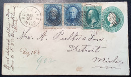 RARE MICH DPO Pmk ROCKLAND MICH Cover>Detroit 1875 #158 179 (USA Ontonagon County Copper Mine Mining Postal Stationery - Storia Postale
