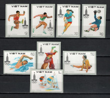 Vietnam 1980 Olympic Games Moscow, Football Soccer, Handball, Swimming Etc. Set Of 8 Imperf. MNH - Sommer 1980: Moskau