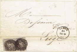 NAMUR 1860-Lettre MAISON ANCIAUX-BAIVY Imprimerie-lithographie-vente De Pianos -Médaillon N°10A En Paire Belle Oblit.P85 - 1800 – 1899