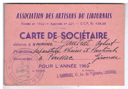 GIRONDE - LIBOURNE - Carte De Sociétaire - Association Des Artisans Du Libournais - 1966 - Cartes De Membre