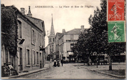 42 ANDREZIEUX - La Place Et Rue De L'eglise  - Andrézieux-Bouthéon