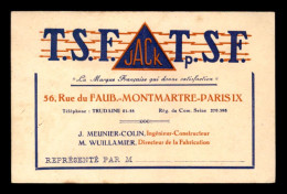 CARTE DE VISITE - T.S.F. JACK, 56 RUE DU FG MONTMARTRE PARIS 9EME - FORMAT 12 X 7.8 CM - Visitekaartjes