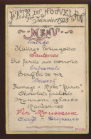 MENU - NOUVEL AN 1923 SUR CARTE FRANCHISE MILITAIRE - Menükarten