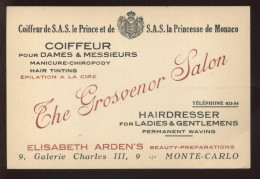COIFFEUR "THE GROSVENOR SALON"  9 GALERIE CHARLES III, MONTE-CARLO - PRINCIPAUTE DE MONACO - Cartes De Visite