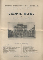 CAISSE D'EPARGNE DE VENDOME (LOIR-ET-CHER) - COMPTE RENDU DE L'ANNEE 1945 - Bank En Verzekering