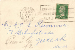 PETITE LETTRE. 19 7 31. PASTEUR N° 174 SEUL. PARIS 108 POUR LA SUISSE - 1921-1960: Periodo Moderno