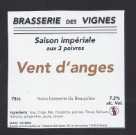 Etiquette De Bière Saison Impériale Aux 3 Poivres  -  Vent D'Anges  -  Brasserie Des Vignes  à  Saint Vérand  (71) - Birra