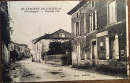 Cpa 24 Dordogne, St Vincent De Connezac, Grande Rue, Enseigne Postes Et Télégraphes, éd Rouzet, écrite En 1929 - Altri & Non Classificati