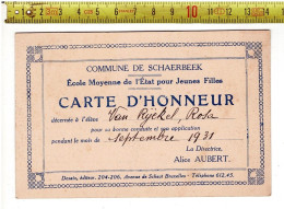 68060 - COMMUNE DE SCHAERBEEK ECOLE MOYENNE DE L ETAT POUR JEUNNES FILLES - CARTE D HONNEUR - Mitgliedskarten