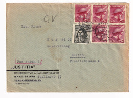 Czechoslovakia 1947 Bratislava Tchécoslovaquie Zurich Suisse Československo Justitia - Lettres & Documents