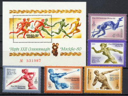 USSR Russia 1980 Olympic Games Moscow, Athletics Set Of 5 + S/s MNH - Summer 1980: Moscow