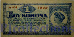 HUNGARY 1 KRONA 1920 PICK 57 AU/UNC - Hungría