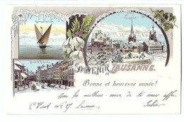 32565 - Souvenir De Lausanne Bonne Et Heureuse Année Multivues Brillants Hiver Neige  Litho - Lausanne