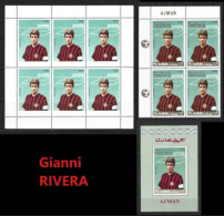 ● AJMAN 1968 1969 ֍ GIANNI RIVERA ֍ Varietà: BF Mancanza Scritte + Mix ● Calcio ● Champions Sport ● Soccer ️️️● - Adschman