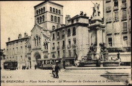 CPA Grenoble Isère, Place Notre Dame, Monument Du Centenaire, Cathedrale - Autres & Non Classés
