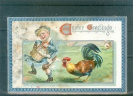 Relief - Gaufrée - Embossed - Prage - Coq Ou Poule - Tâchée à Gauche - Pascua