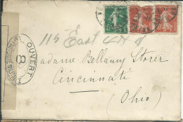 FRANCE LETTRE CENSURE 25c POUR CINCINNATI ( OHIO ) DE 1918 LETTRE COVER - 1877-1920: Periodo Semi Moderno