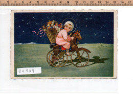 20539  BUON NATALE ANGIOLETTA CAVALLO LEGNO CON RUOTE CESTO GIOCATTOLI FIRMATA COLOMBO 1924 - Andere & Zonder Classificatie