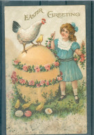 Relief - Gaufrée - Embossed - Prage - Coqs - Poules - Petites Tâches En Bas - Ostern