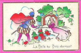 La Belle Au Bois Dormant Le Prince Réveille La Belle Carte Illustrée Fantaisie Aux Paillettes - Märchen, Sagen & Legenden
