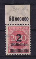 Dt. Reich 1923 Wertstufenaufdruck 2 Mio. Mark  Mi.-Nr. 309Y Oberrandstück **  - Ongebruikt