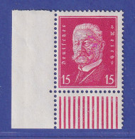 Dt. Reich 1928 Reichspräsident Hindenburg 15 Pf Mi.-Nr. 414 Eckrandstück UL** - Unused Stamps