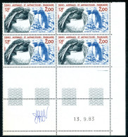 TAAF - N°105 & 106 - GORFOU SAUTEUR - 2 BLOCS DE 4 - COINS DATES - SIGNE ANDREOTTO - Unused Stamps