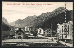 Cartolina Toblach (Pustertal), Hotel Union, Gasthof Ampezzo, Hotel Germania  - Otros & Sin Clasificación