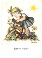 ILLUSTRATEUR - ARNULF - FILLETE, LAPIN, OEUFS - FANTAISIE "JOYEUSES PAQUES" - Other & Unclassified