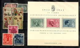 Liechtenstein 1962 Mi. Bl.6, 418-426 Neuf ** 100% Année Complète Célébrités, Art, Noël - Ongebruikt