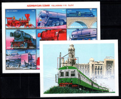 Azerbaïdjan 1996 Mi. 277-285, Bl. 19 Bloc Feuillet 100% Neuf ** Trains, Chemins De Fer - Azerbaïjan