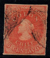 Chili 1853-66 Oblitéré 100% 5 C, Colon, Colombo - Chili
