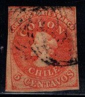 Chili 1853-66 Oblitéré 80% 5 C, Colon, Colombo - Cile