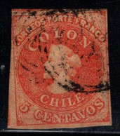 Chili 1853-66 Oblitéré 80% 5 C, Colon, Colombo - Chile