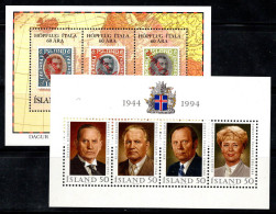 Islande 1993-94 Mi. Bl. 14, 16 Bloc Feuillet 100% Neuf ** Journée Du Timbre, Présidents - Blokken & Velletjes